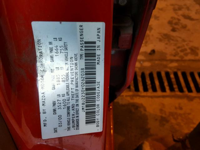 JM1BJ2230Y0262038 - 2000 MAZDA PROTEGE ES 红色 照片 10