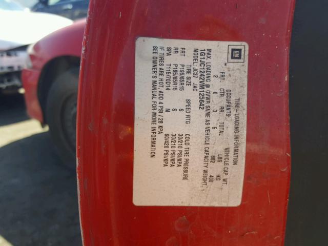 1G1JC1242VM125642 - 1997 CHEVROLET CAVALIER B RED photo 10