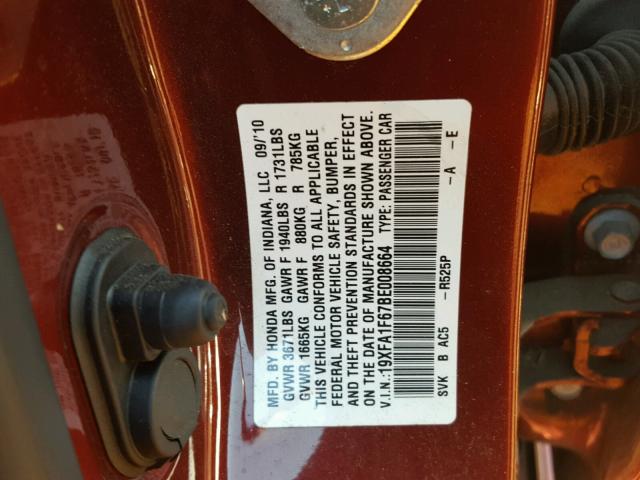 19XFA1F67BE008664 - 2011 HONDA CIVIC LX-S Kastanienbraun Foto 10