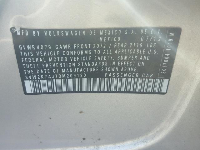 3VW2K7AJ7DM209190 - 2013 VOLKSWAGEN JETTA BASE 金色 照片 10