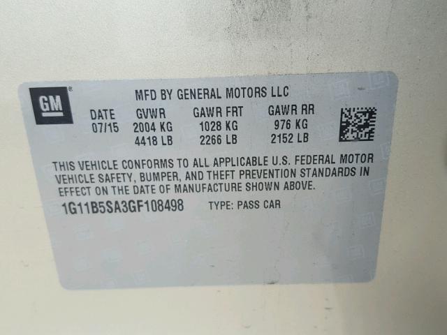 1G11B5SA3GF108498 - 2016 CHEVROLET MALIBU LIM TAN photo 10