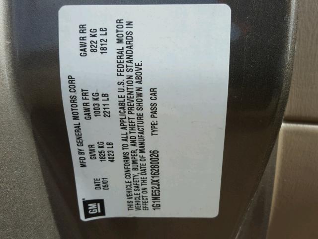 1G1NE52JX16280026 - 2001 CHEVROLET MALIBU LS Boz foto 10