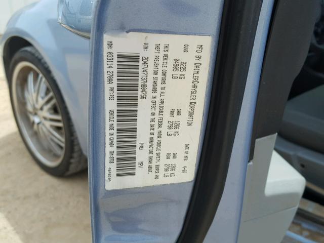 2D4FV47T37H804756 - 2007 DODGE MAGNUM SE BLUE photo 10