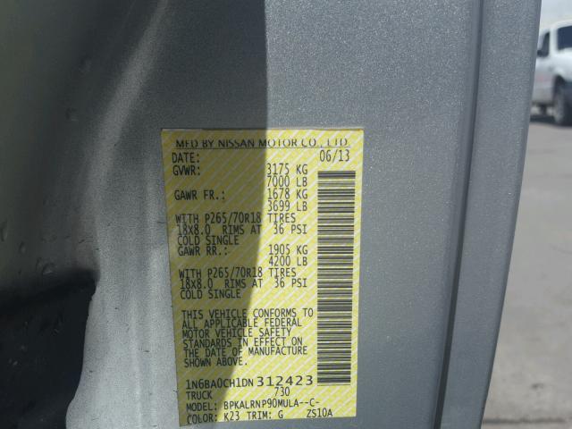 1N6BA0CH1DN312423 - 2013 NISSAN TITAN S SILVER photo 10