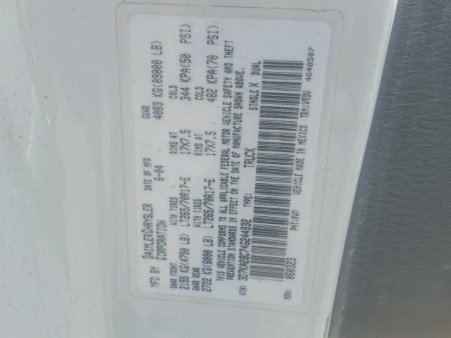 3D7KA28C74G244932 - 2004 DODGE RAM 2500 S WHITE photo 10