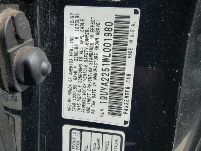 19UYA2251WL001980 - 1998 ACURA 3.0CL Սև լուսանկար 10