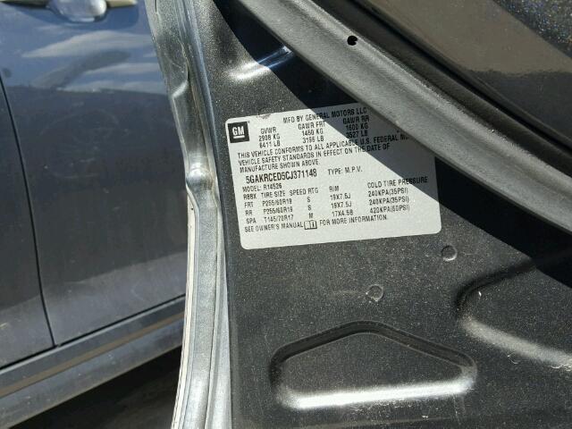 5GAKRCED5CJ371148 - 2012 BUICK ENCLAVE ნაცრისფერი ფოტო 10