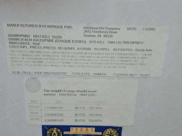 4YDF3482174703797 - 2007 KEYSTONE MONTANA WHITE photo 10
