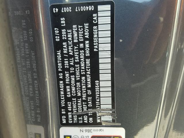 WVWDA71F47V035549 - 2007 VOLKSWAGEN EOS 2.0T S ნაცრისფერი ფოტო 10