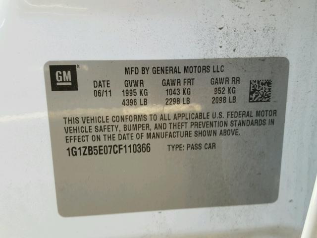 1G1ZB5E07CF110366 - 2012 CHEVROLET MALIBU LS 白色 照片 10