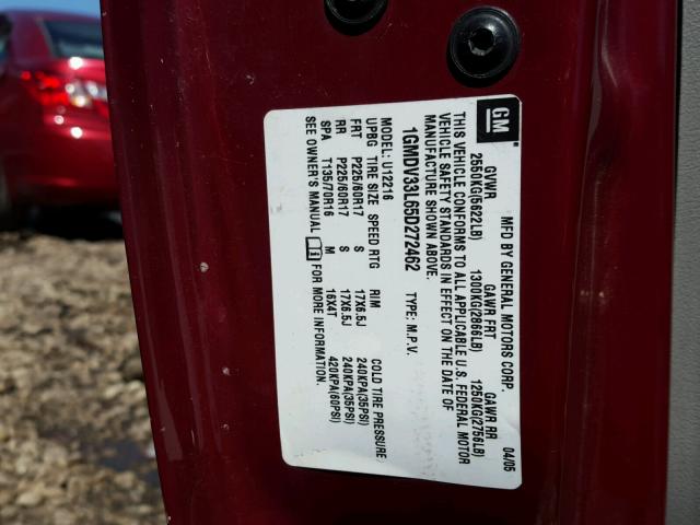 1GMDV33L65D272462 - 2005 PONTIAC MONTANA SV MAROON photo 10