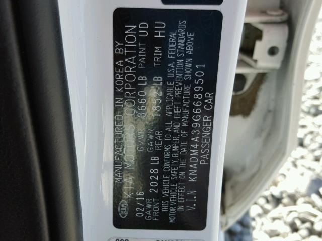 KNADM4A39G6689501 - 2016 KIA RIO LX Սպիտակ լուսանկար 10