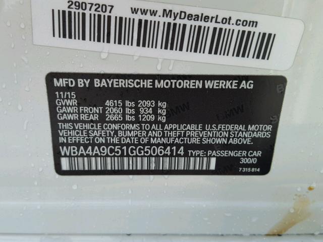 WBA4A9C51GG506414 - 2016 BMW 428 I WHITE photo 10