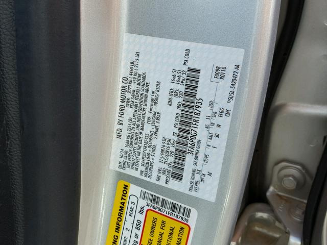 3FA6P0G71FR187935 - 2015 FORD FUSION S SILVER photo 10