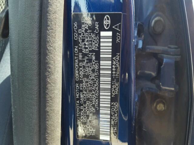 JTKKT624360157851 - 2006 TOYOTA SCION XA BLUE photo 10