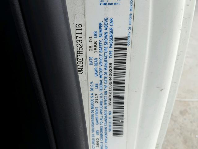 3VWCK21C02M400228 - 2002 VOLKSWAGEN NEW BEETLE 白色 照片 10