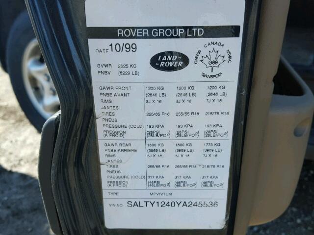SALTY1240YA245536 - 2000 LAND ROVER DISCOVERY GRAY photo 10