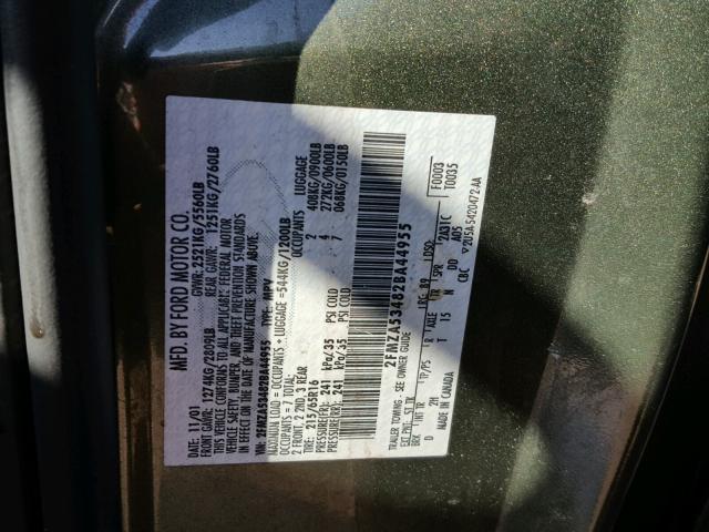 2FMZA53482BA44955 - 2002 FORD WINDSTAR S GREEN photo 10