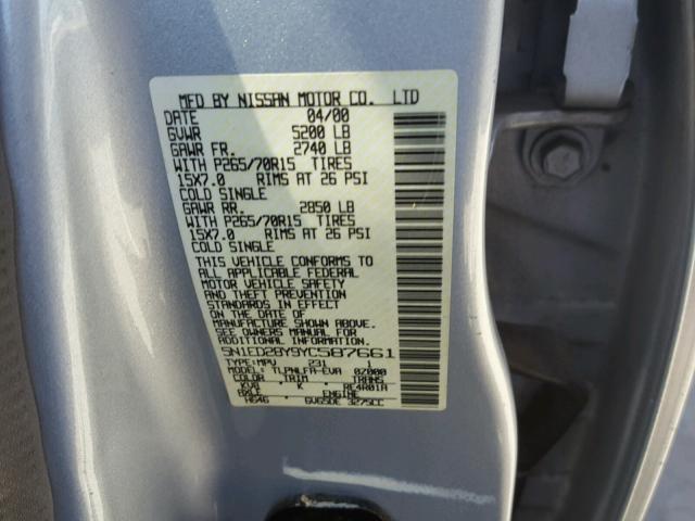 5N1ED28Y9YC587661 - 2000 NISSAN XTERRA XE GRAY photo 10