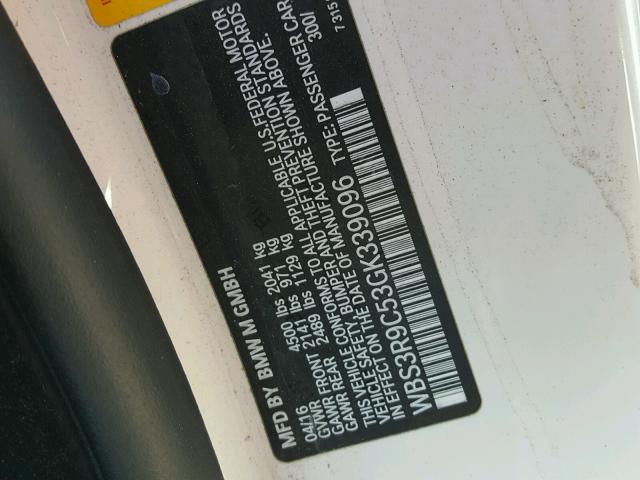 WBS3R9C53GK339096 - 2016 BMW M4 WHITE photo 10