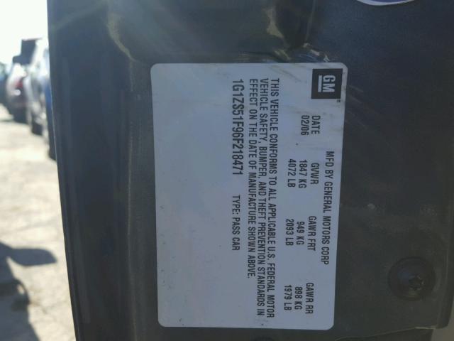 1G1ZS51F96F218471 - 2006 CHEVROLET MALIBU LS ნაცრისფერი ფოტო 10