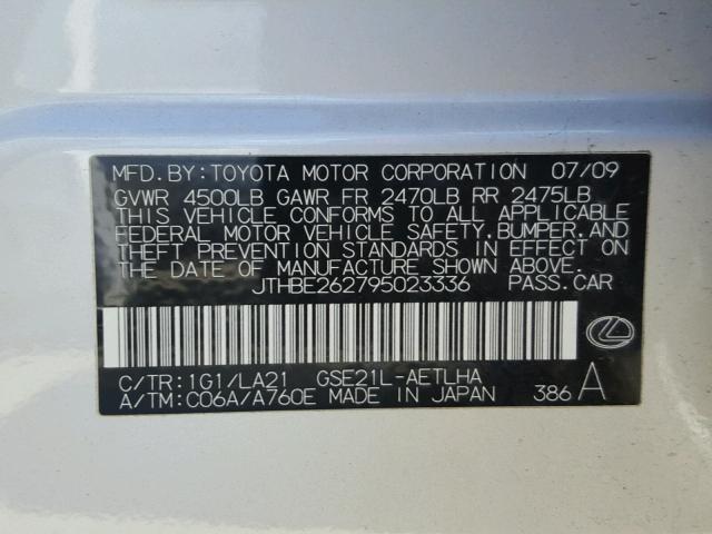 JTHBE262795023336 - 2009 LEXUS IS 350 SILVER photo 10