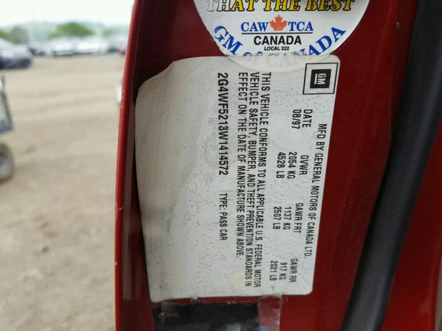 2G4WF5213W1414572 - 1998 BUICK REGAL GS 红色 照片 10