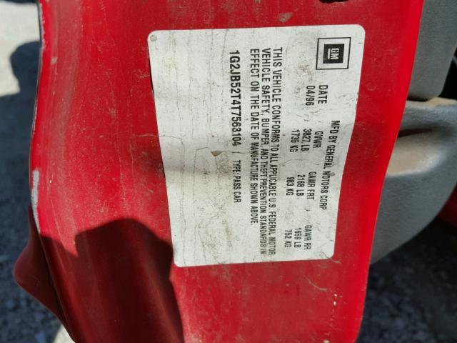 1G2JB52T4T7563104 - 1996 PONTIAC SUNFIRE SE RED photo 10