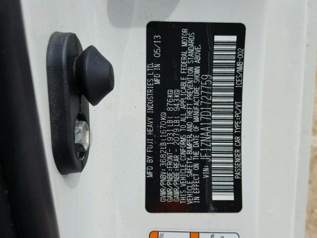 JF1ZNAA17D1727759 - 2013 TOYOTA SCION FR-S თეთრი ფოტო 10