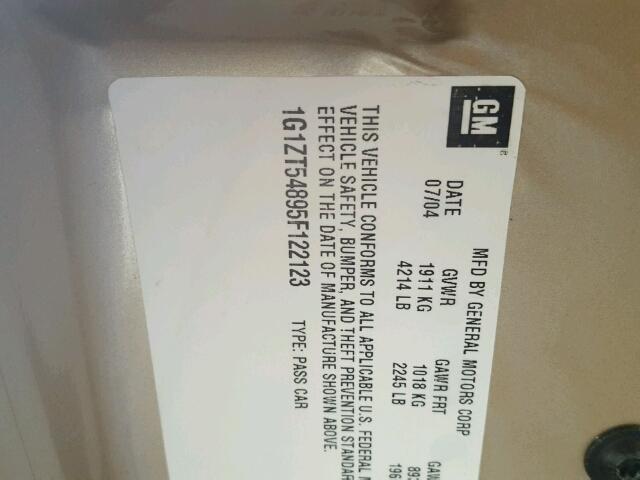 1G1ZT54895F122123 - 2005 CHEVROLET MALIBU LS 金色 照片 10