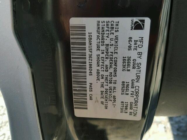 1G8AN15F36Z100245 - 2006 SATURN ION LEVEL SILVER photo 10