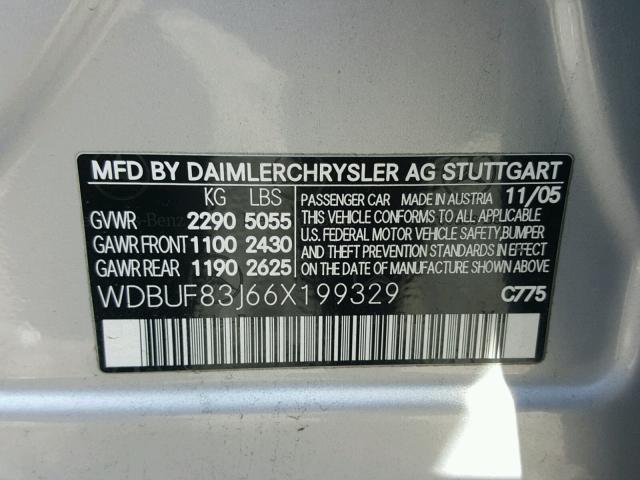 WDBUF83J66X199329 - 2006 MERCEDES-BENZ E 500 4MAT SILVER photo 10