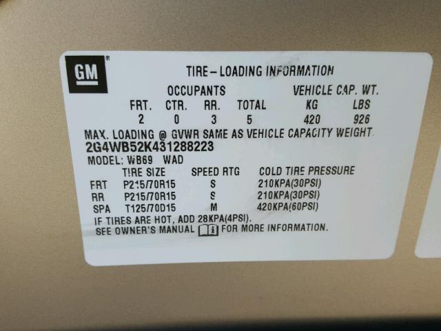 2G4WB52K431288223 - 2003 BUICK REGAL LS 金色 照片 10