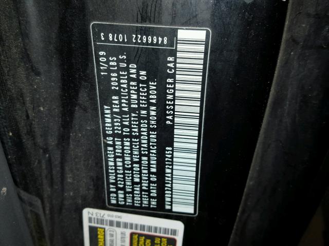 WVWBB7AJXAW217458 - 2010 VOLKSWAGEN GOLF 黑色 照片 10