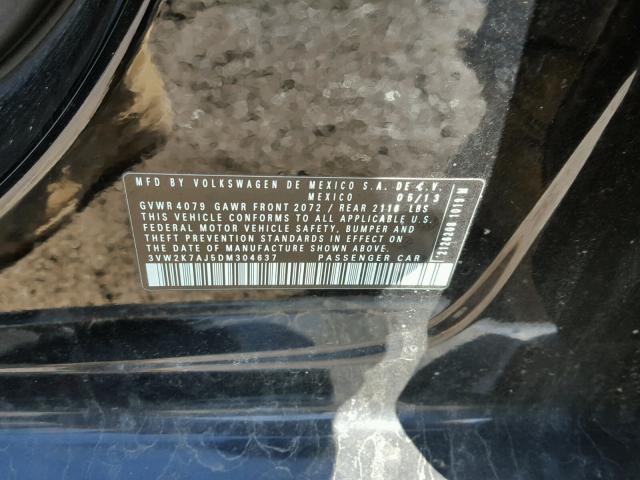 3VW2K7AJ5DM304637 - 2013 VOLKSWAGEN JETTA BASE 黑色 照片 10