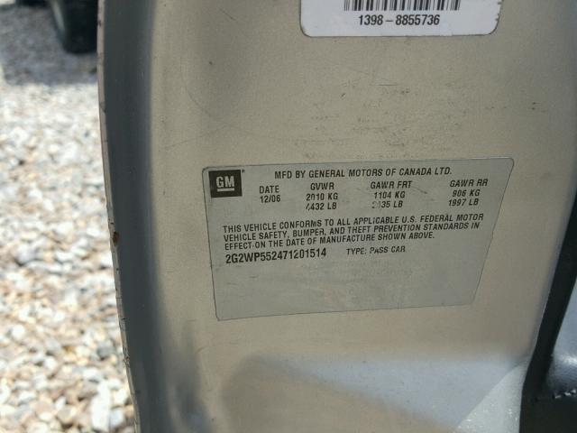 2G2WP552471201514 - 2007 PONTIAC GRAND PRIX SILVER photo 10