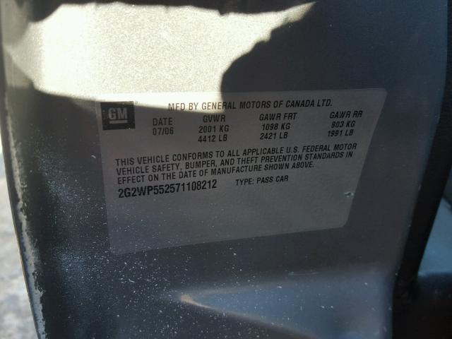 2G2WP552571108212 - 2007 PONTIAC GRAND PRIX Сірий фото 10