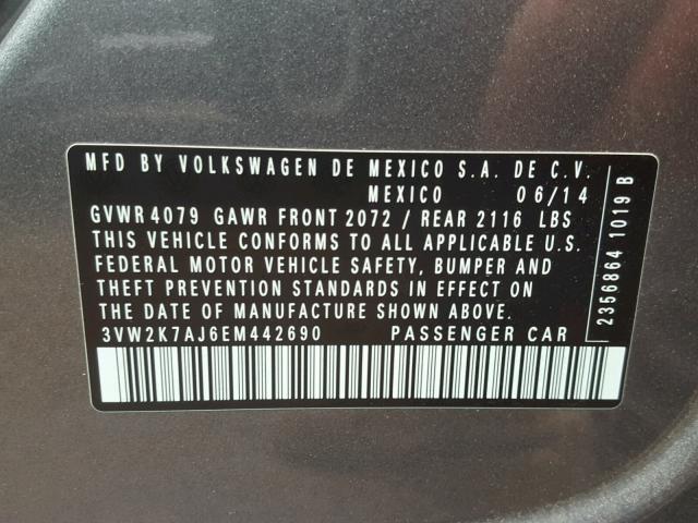 3VW2K7AJ6EM442690 - 2014 VOLKSWAGEN JETTA BASE 黑色 照片 10