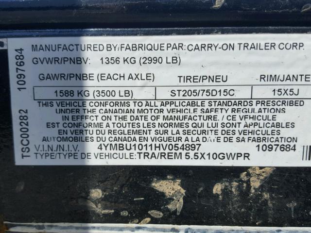 4YMBU1011HV054897 - 2017 UTILITY TRAILER BLACK photo 10