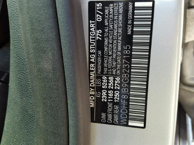 WDDHF8JB9GB237185 - 2016 MERCEDES-BENZ E 350 4MAT SILVER photo 10