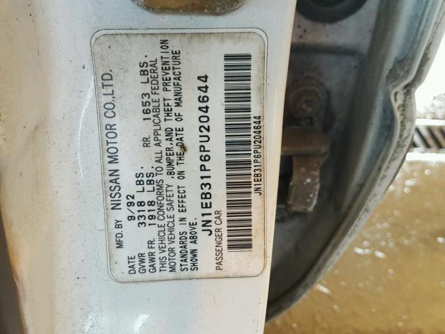 JN1EB31P6PU204644 - 1993 NISSAN SENTRA E WHITE photo 10