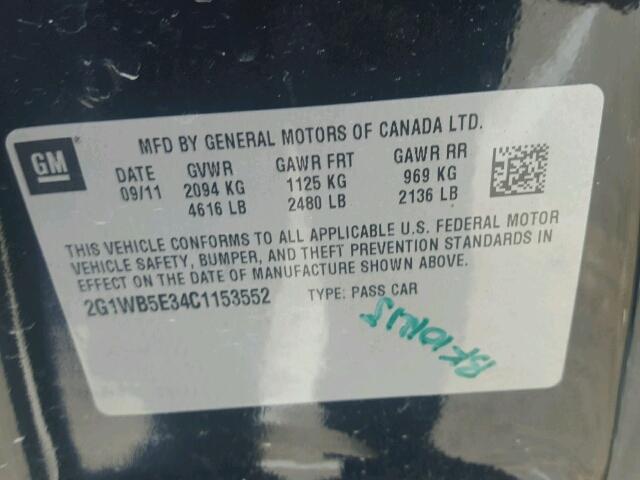 2G1WB5E34C1153552 - 2012 CHEVROLET IMPALA LT Սև լուսանկար 10