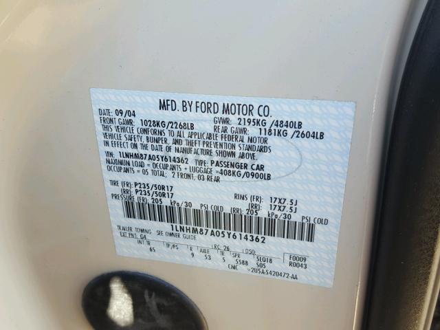 1LNHM87A05Y614362 - 2005 LINCOLN LS Boz foto 10