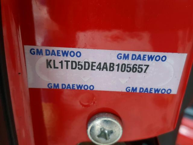 KL1TD5DE4AB105657 - 2010 CHEVROLET AVEO LS RED photo 10