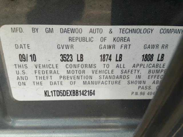 KL1TD5DEXBB142164 - 2011 CHEVROLET AVEO LS GREEN photo 10