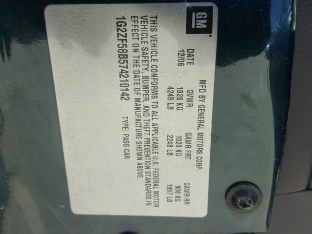 1G2ZF58B574210142 - 2007 PONTIAC G6 VALUE L GREEN photo 10