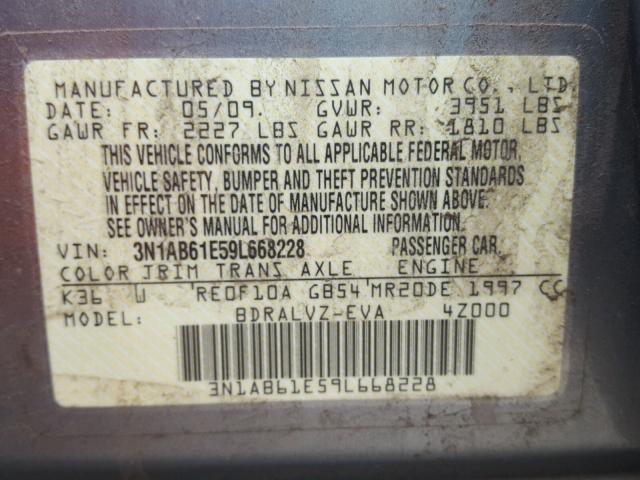 3N1AB61E59L668228 - 2009 NISSAN SENTRA 2.0 SILVER photo 10