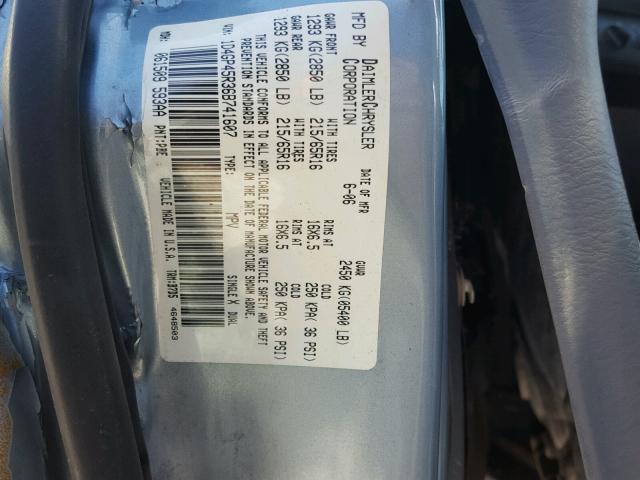 1D4GP45R36B741607 - 2006 DODGE CARAVAN SX BLUE photo 10