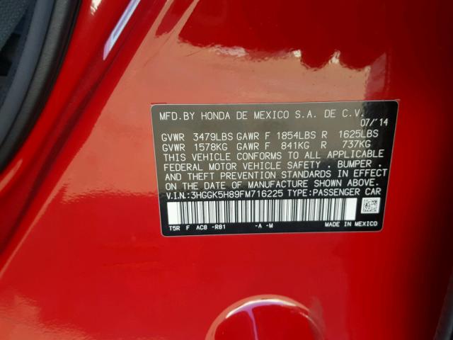 3HGGK5H89FM716225 - 2015 HONDA FIT EX RED photo 10