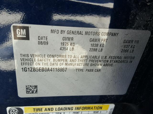 1G1ZB5EB0A4118867 - 2010 CHEVROLET MALIBU LS 蓝色 照片 10